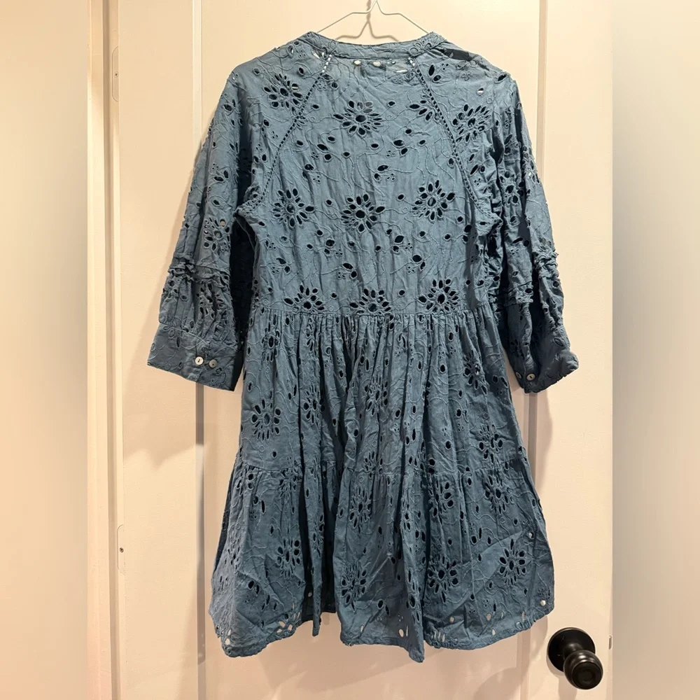 Anthropologie dRA Yara Draped‎ Blue Eyelet Blouse Mini Dress Size Small